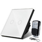 EU Standard Wall Wireless Remote Control Touch Screen Crystal Glass Panel Switch, 2 Gang Light Wall Touch Switch