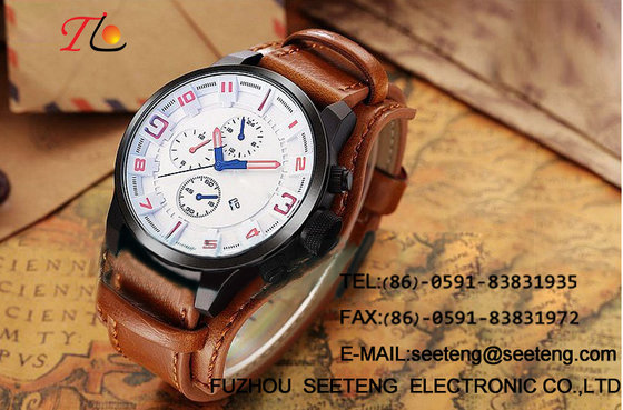 China Mature casual business style for men wrist watch with PU leather strap supplier