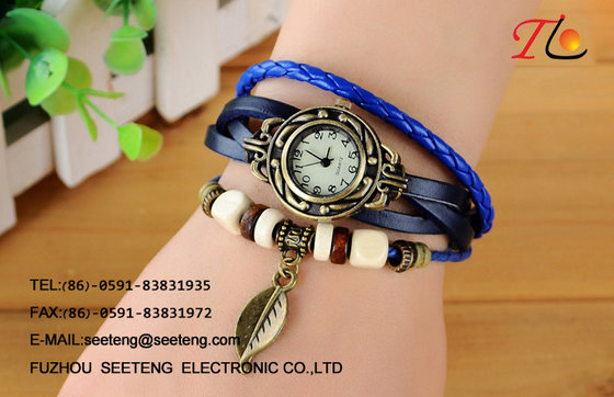 China Fashion Vintage watches ladies watches with colorful beads bracelet and leather braided band supplier