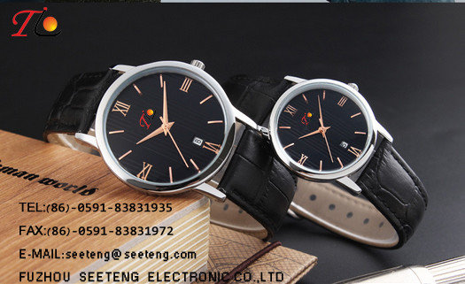 China PU leather strap for couple watch with alloy case and color  band  dial customized supplier