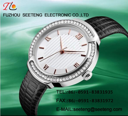 China WHOLESALE PU STRAP ALLOY CASE QUARTZ WATCHES WITH A LOTS OF DIAMOND supplier