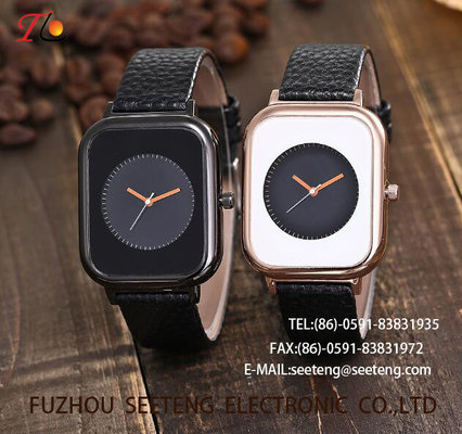 China wholesale Pu watch Rectangular dial alloy case  quartz watch fashion watch concise style black/white dial supplier