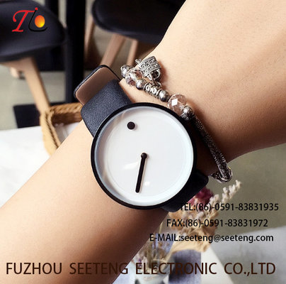 China wholesale  Pu watch Round dial alloy case  quartz watch fashion watch concise style black pu strap supplier