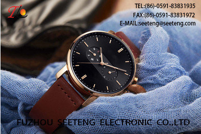 China wholesale  Pu watch Round dial alloy case  quartz watch  delicate fashion watch concise style dark brown pu strap supplier