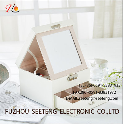 China High end and elegant PU leather jewelry box for wholesale from manufacturer jewelry box with mirror box drawer supplier