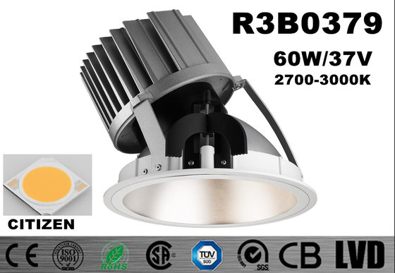 China High Power 60W Dimmable COB Downlights Round Cut Hole 216mm White Warm Aluminum supplier