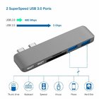 6 in 1 Multi-Port Dual Type C Adapter with USB-C Thunderbolt 3 PD and Data Transfer Port,2X USB 3.0 Ports,SD card reader
