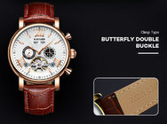 KINYUED J017-1  White Dial Gold Case Leather Strap Complete Calendar  Skeleton Automatic Mechanical relojes Watch supplier