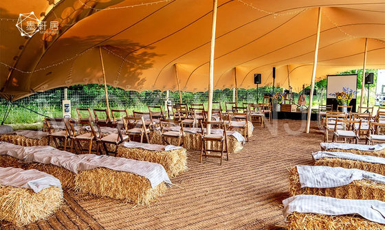 China Sandy Yellow 5.5mx7m Luxury Stretch Glamping Tent For Rest Barbecue Dining Cooking supplier