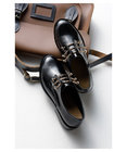 Genuine Leather Shoes with Pearl Black Leather shoes European Style Metal Buckle Pretty Women Dress Shoes