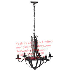 YL-L1019 Vintage Industrial Lamp Square Round Rattan rustic metal Hanging Pendant Light with crystal