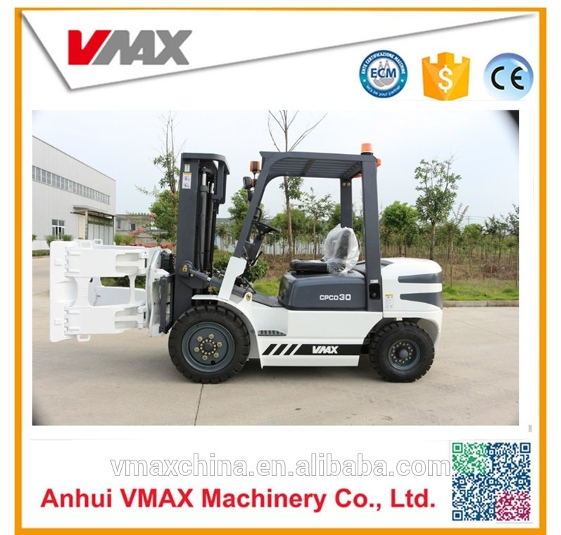 Vmax 3 ton diesel forklift truck CPCD30 with weighing clamp attachment