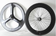 2014 cheap700c 3k/UD glossy front 3-spokes&88rear carbon clincher wheelsets for track bike