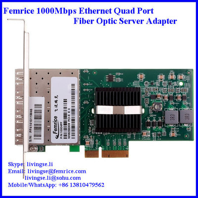 China 1Gbps 4 ports Ethernet PCI Express 4 fiber optical Server network adapter, SFP Slot supplier