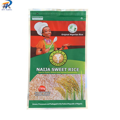 China PET/VmPET/PE 100mic printing plastic bag with bottom rice packaging bag with zipper supplier