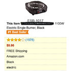 Amazon Best Selling 750/1000 Watt Single Buffet Burner Electric Hot Plate, Black/Silver, UL, camping,school,travel stove