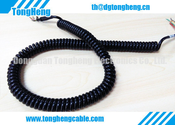 China Glossy Black PUR Jacket Customized Retractable Spring Cable High Resilience Force supplier