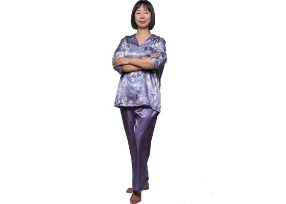 China Print Satin Inside Brushed Ladies Satin Pyjamas , Warmest Women's Winter Pajamas supplier
