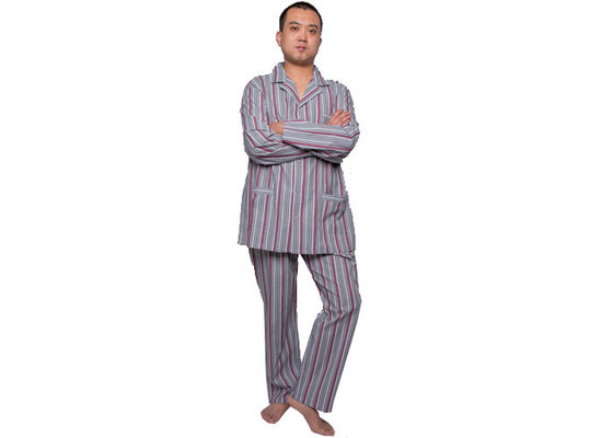 China Men ' S Long Sleeve Long Pant Stripped Pajamas , 100 Cotton Sleepwear Plus Size supplier