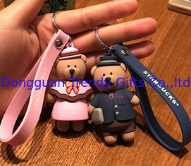 China Hot Sale 3d Brown Bear Doll Soft PVC Keychain Key Holder With Silicone Wristband, Big Production Stock, Best Couple Gift supplier