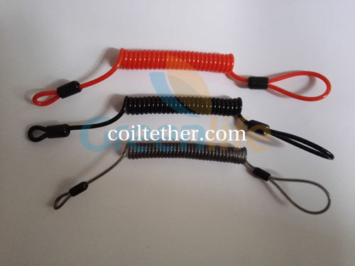 Multicolours High Security Stainless Steel Tooling Coiled Lanyards with Double Loop Ends supplier