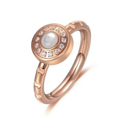 China Lady Fashion Jewelry Ring Elegance Wedding Ring with Diamond White Shell with Rose Golden Plating Stainless Stell Rings supplier