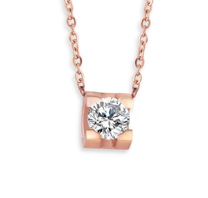 China Stainless Steel Jewelry Fashion Pendant Necklace Diamond Round Pink Gold Necklace supplier