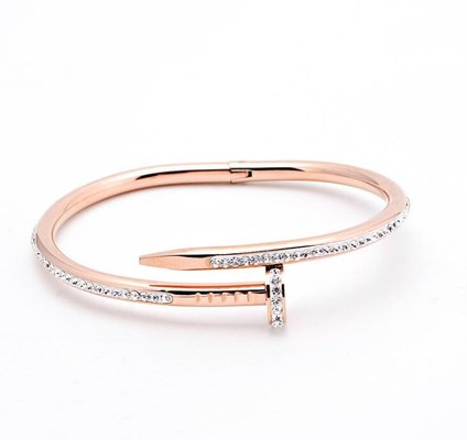 China Cartier Nail Bracelet , Diamond Nail Bangle for Girls, 18K Rose Gold Diamond Stainless Steel Fashion Jewelry supplier