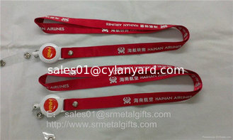 China Nylon badge holder lanyard with epoxy retractable reel, badge pull reel nylon neck straps, supplier