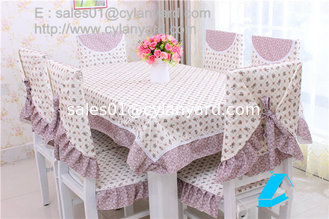 China Cotton floral table cloth and chair cover set for six seater table, table linens wholesale supplier