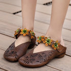 S004 2020 spring and summer new leather hollow flower velcro women's shoes round toe ethnic style handmade single shoes