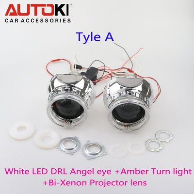 China Autoki dual color white amber switchback led angel eye bi-xenon projector lens supplier