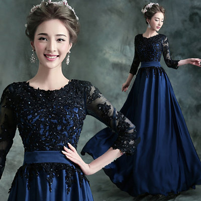 China Black O Neck Three Quarter Sleeves Elegant Evening Dresses TSJY013 supplier