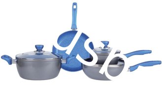 China 7PCS grey aluminum forged blue marble Colorful heat resistant coating cookware set supplier