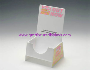 China Countertop Brochure Holder  High Quality  White Acrylic Stand A4 Size Perspex Sign Holder Pocket supplier