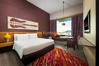 Hotel style apartment furniture Leather upholstered headboard king size bed and HPL desk with TV tables