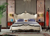 Luxury home furniture Leather Bedroom furniture set of King bed in Leather upholstered by high glossy painting furniture supplier