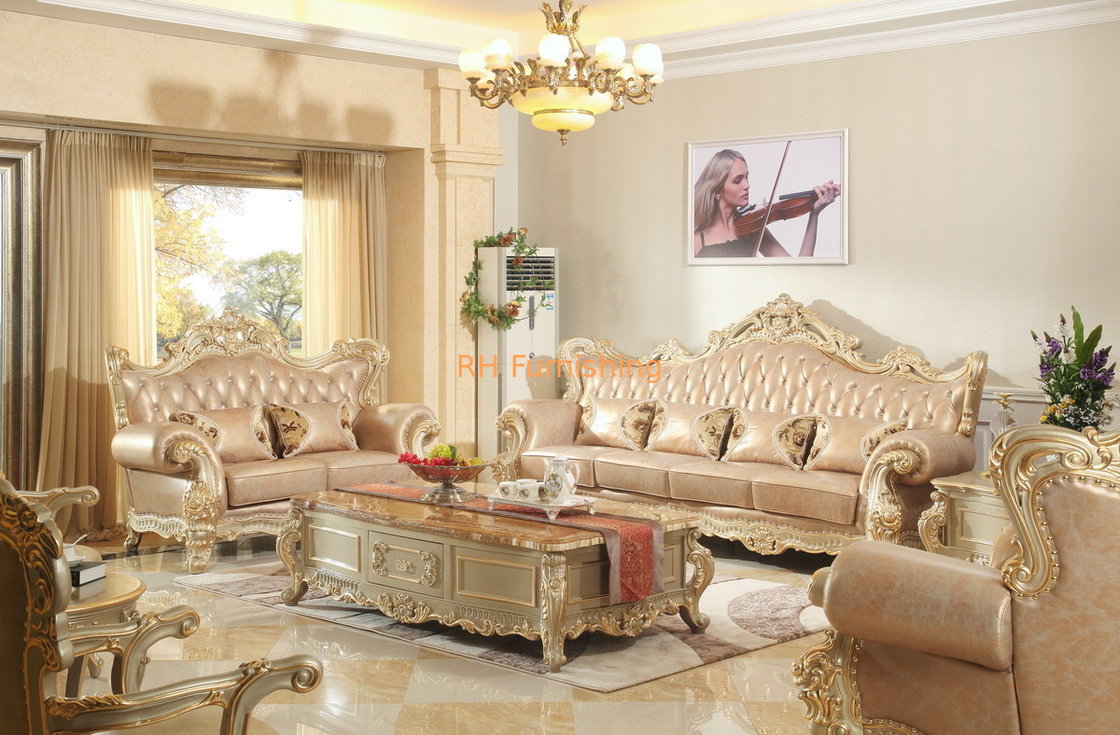 Luxury carving Furniture European style Genuine leather Sofa in meeting room Joyful Ever supplier