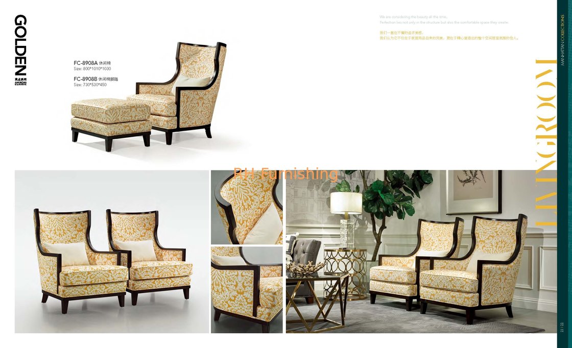 American style light luxury furniture of fabric leisure chairs used maple wood structure with Fabric upholstered supplier