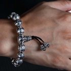 Retro Jewelry Sterling Silver Bead Couples Bracelets Engraved Words (056748)