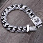 Sterling Silver Heavy Chunky Cuban Curb Link Engraved Stars Mens Bracelet (058880)