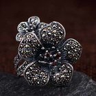 Women Antique 925 Sterling Silver Flower Style Marcasite Ring(MKS20021)