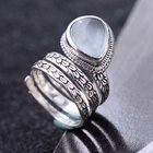 925 Sterling Silver Synthetic Aquamarine Women Retro Ring (060458)