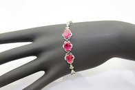 Fashion Jewellery Silver Link Bracelet with 7x9mm Created Ruby and Clear Cubic Zircon(H13)