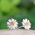Two Tone Silver Plated Daisy Flower Stud Earrings Korea Style Fashion Jewelry(EESTUD05)