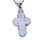 Sterling 925 Silver Created Clear Crystal Cross Pendant Necklace Silver Rope Chain (N808065)
