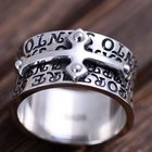 Men Retro Sterling 925 Silver Engraved Words Cross Band Style Ring (XH051940W)