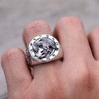 925 Sterling Silver Engraved Rosefinch Taiji Design Vintage Men Ring (057626)