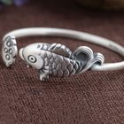 Sterling Silver Fish Design Engraved Retro Cuff Bracelet for Women (SZ0309)