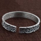 Women Sterling Silver Engraved Flowers Buddhist Sutras Retro Cuff Bracelet Bangle (SZ0161)